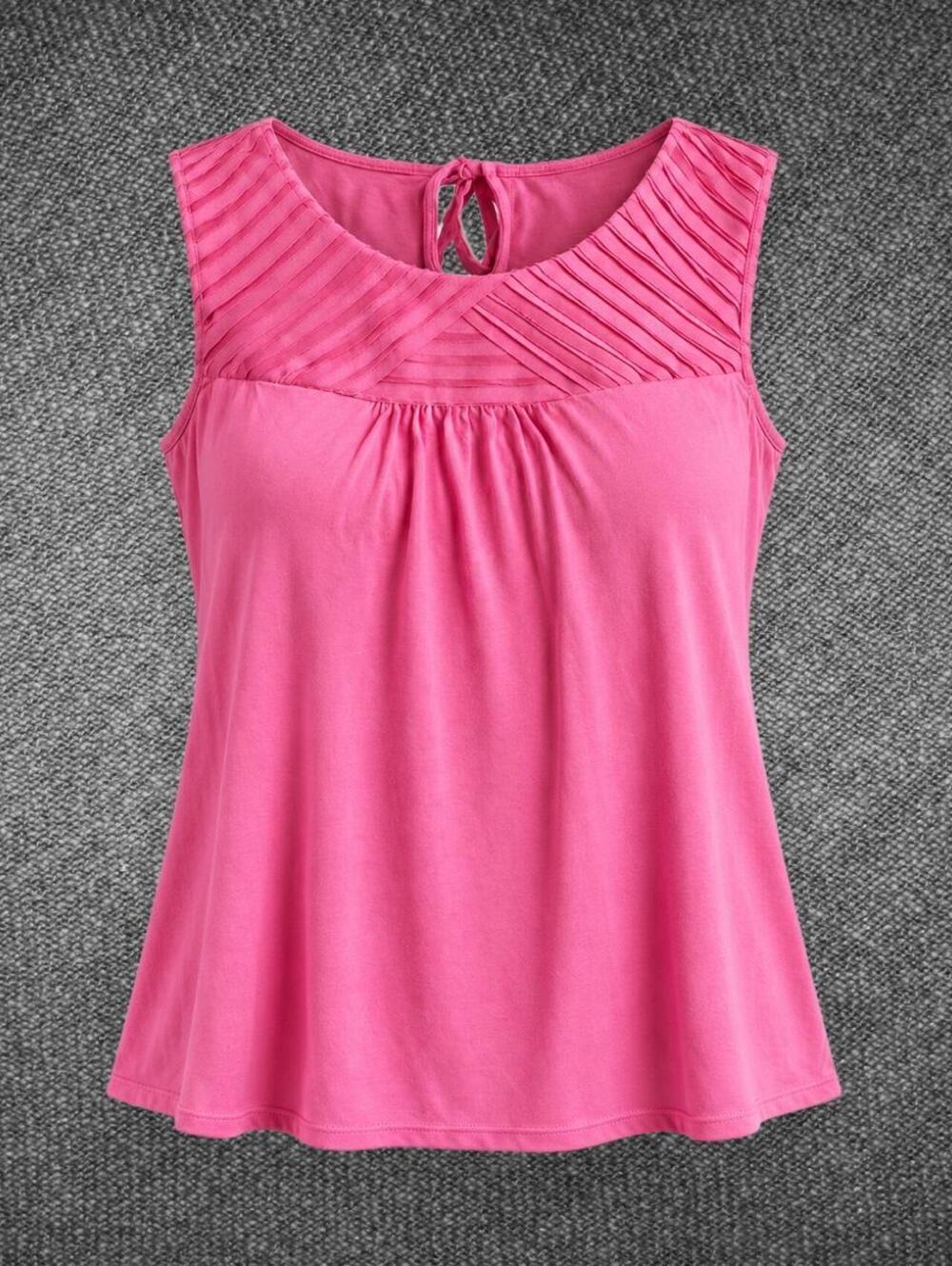 Elle Pink Pleated Sleeveless Blouse Tie Back Size S